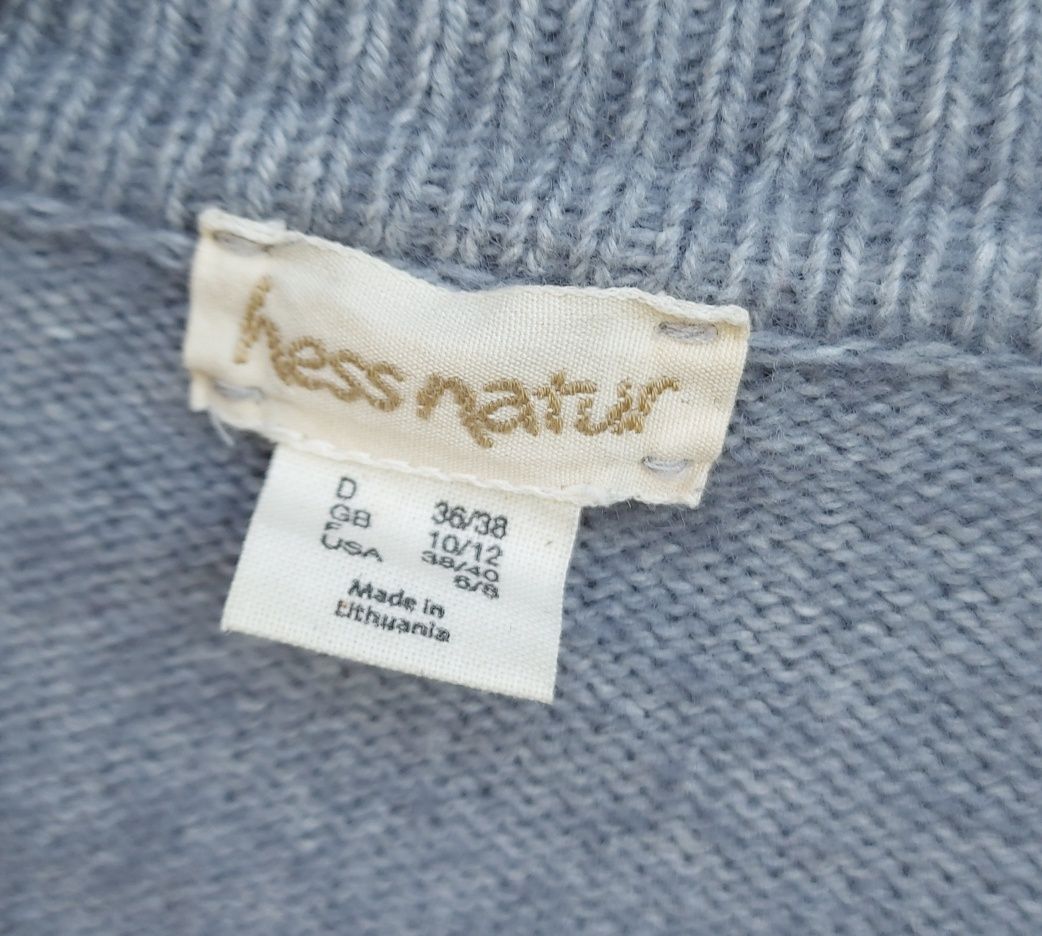 sweter kardigan Hess natur 55% wełna 36 38 s m szary