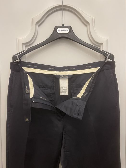 MAX MARA piękne spodnie na kant z połyskiem, granatowe