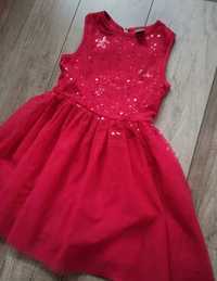 Piękna czerwona sukienka z cekinami 122 + gratis