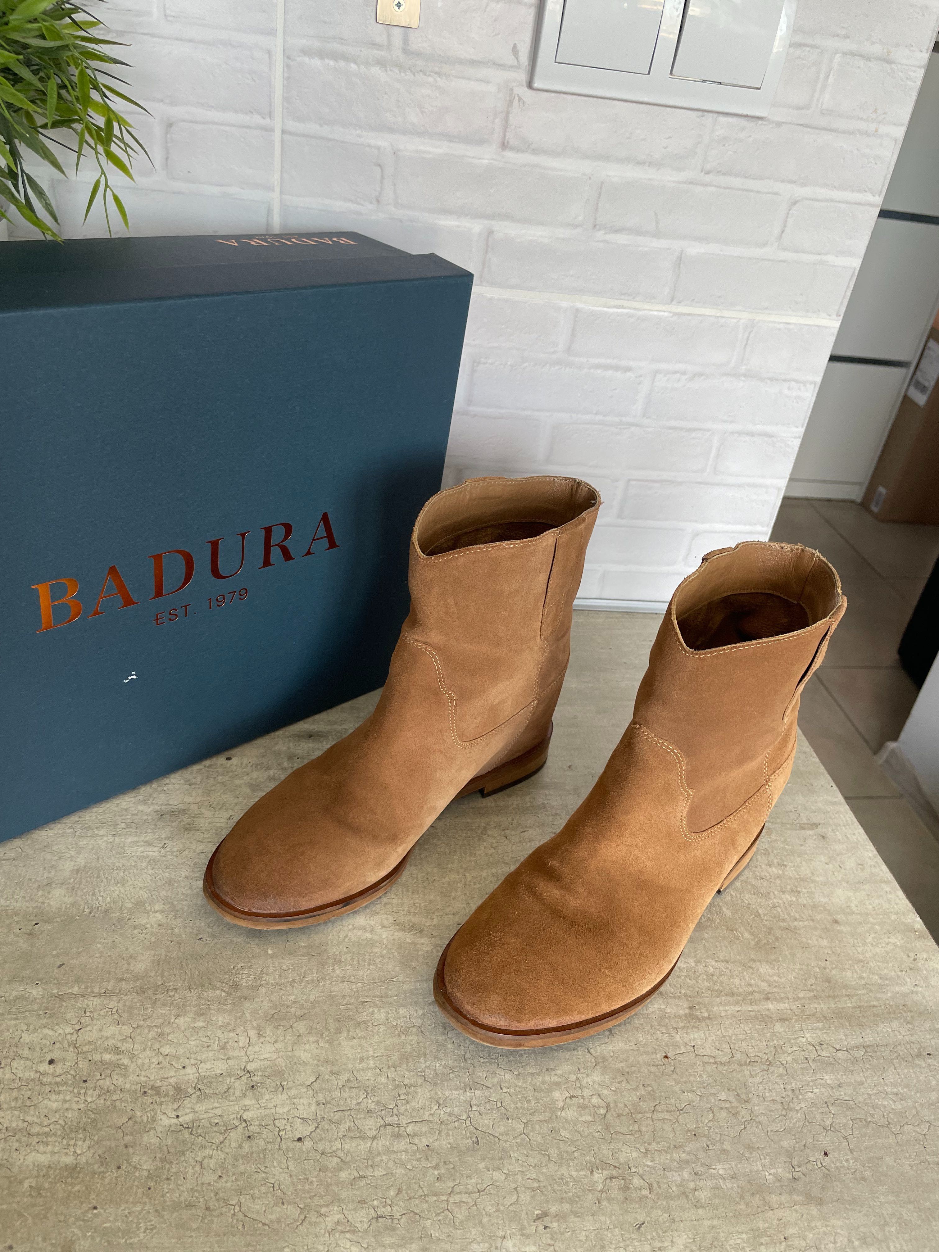 Badura Alegra brązowe botki na koturnie koturny boho skóra skórzane