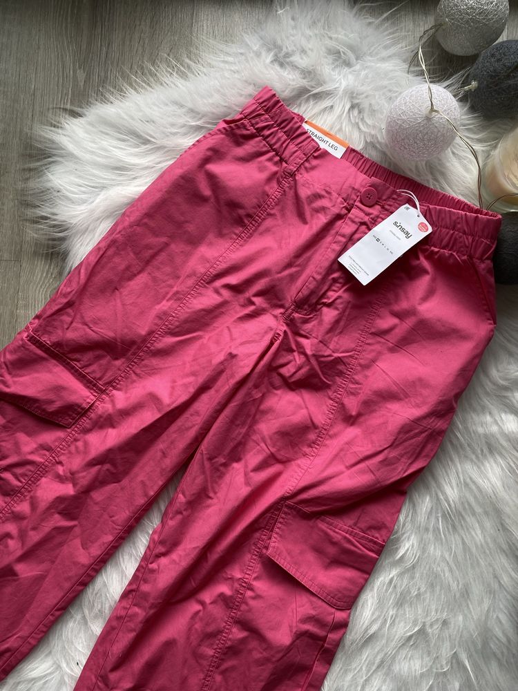 Różowe materiałowe spodnie wide leg XS sinsay