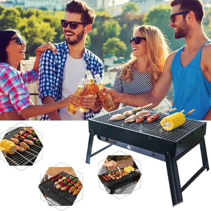 Składany Grill, przenośny turystyczny + Akcesoria Grillowe ZESTAW XL