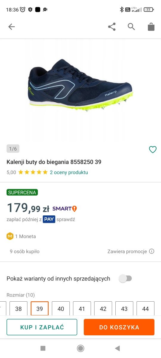 Buty kolce do biegania rozmiar 37 Kalenji stan bardzo dobry