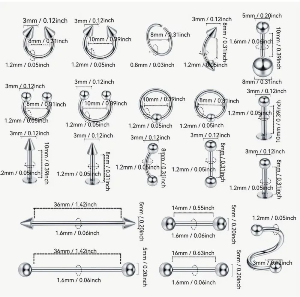 Piercing (vários tamanhos, modelos e cores)