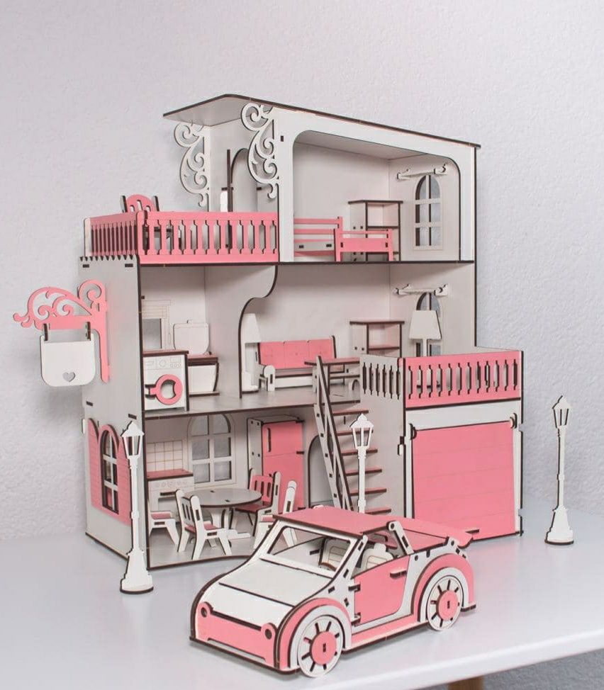 Будинок для ляльки з гаражем та  машиною та меблями