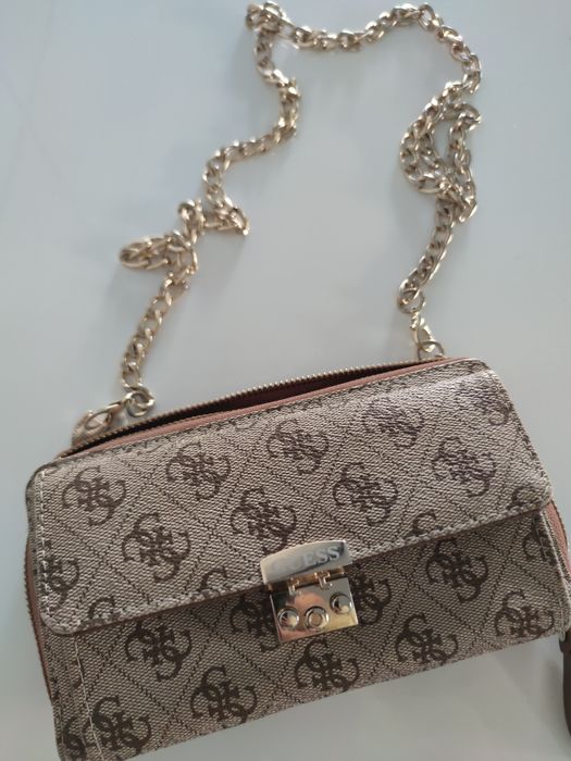 Torebka portfel guess w logo monogram beżowa brązowa 20 x 12