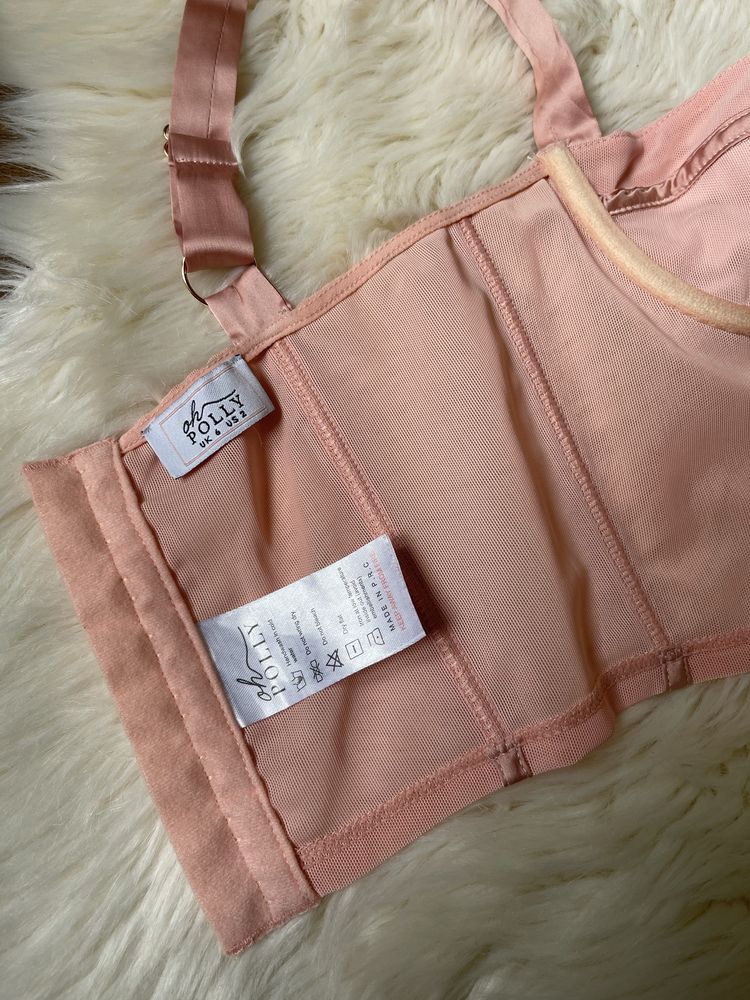 Oh Polly gorset crop top siateczkowy borderline XS brzoskwiniowy