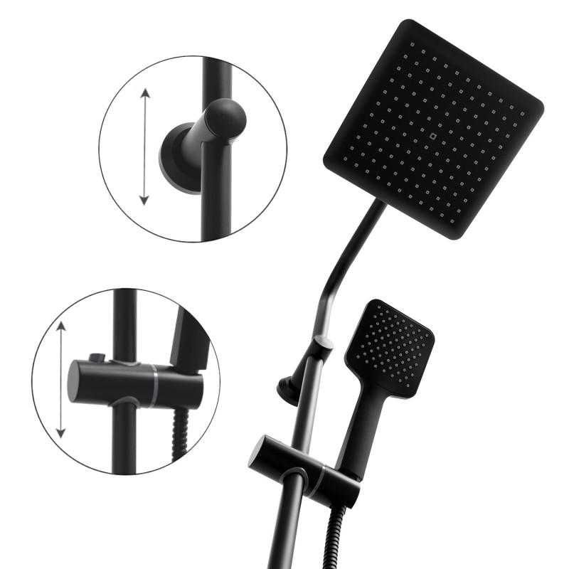 Zestaw prysznicowy czarny ścienny bateria natrysk z deszczownicą 23 cm