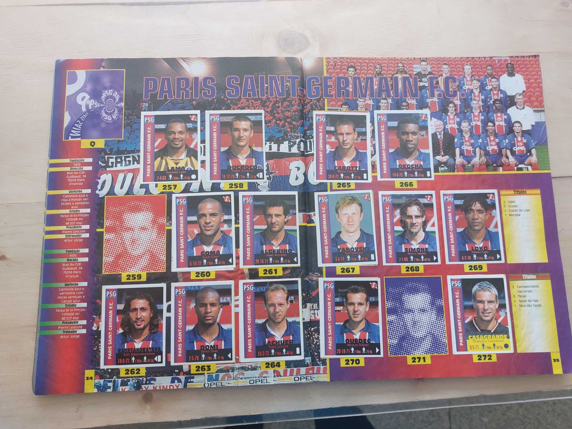 Caderneta antiga equipos de europa 1999