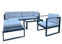 Meble ogrodowe-zestaw mebli: kanapa narożna 253cm x 243cm ,fotel, ława