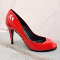 BOTTEGA VENETA heels red italy peep toe szpilki czerwone premium