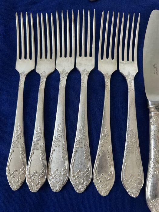 Stare posrebrzane sztućce rosyjskie komplet 24 szt