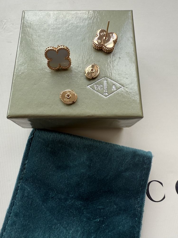 Пусеты серьги  Van Cleef 13 мм клевер ван клиф