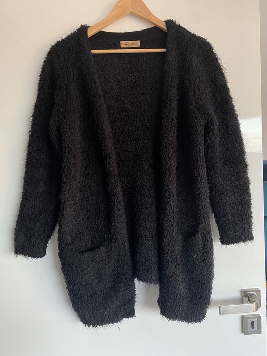 Czarny sweter kardigan mięsisty XS S wełna