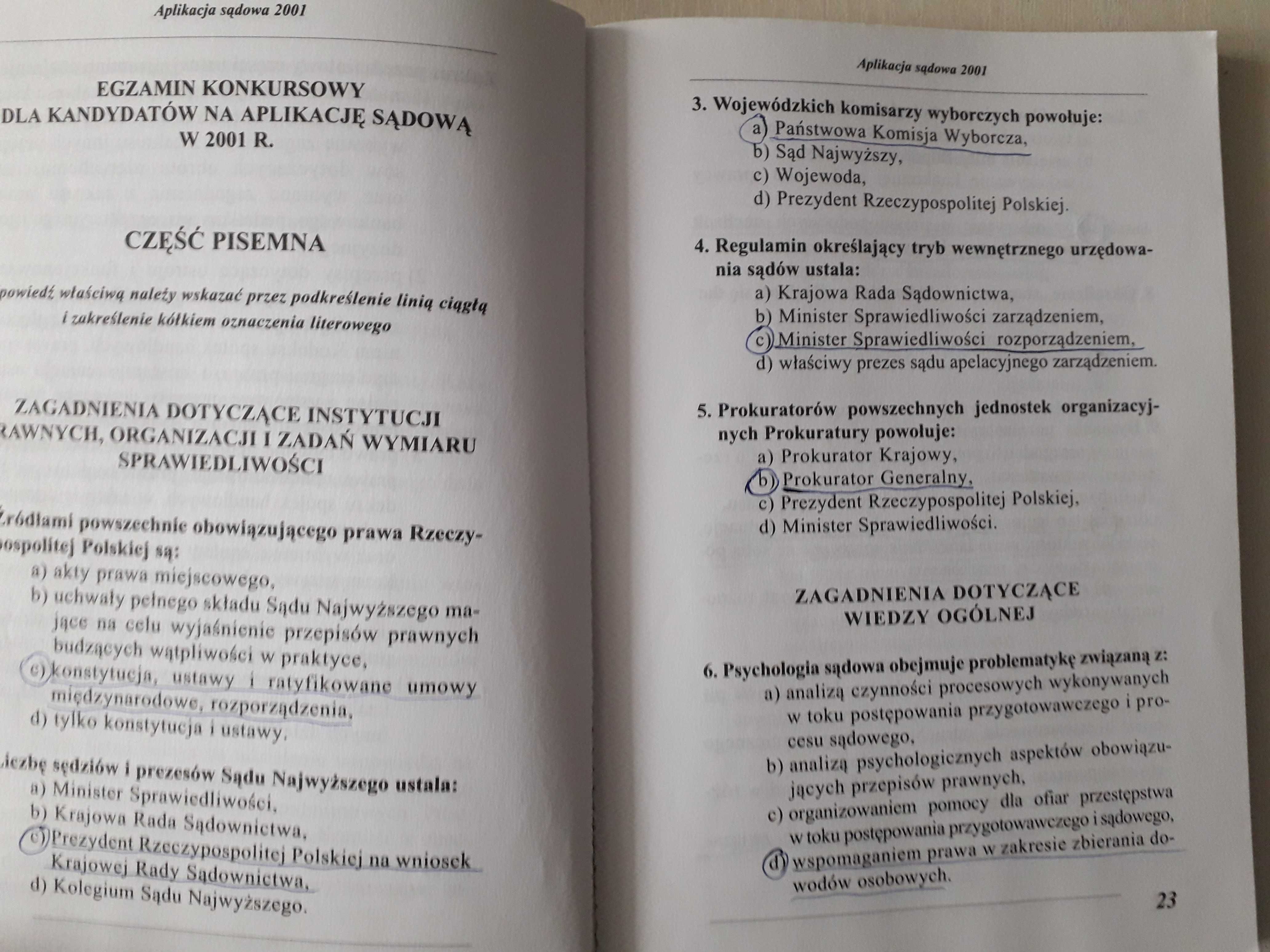 testy egzaminacyjne na aplikację sądową 2003
