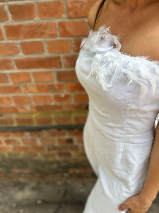 Костюм брючный с перьями, костюм з пірям, комбез нарядный, модный