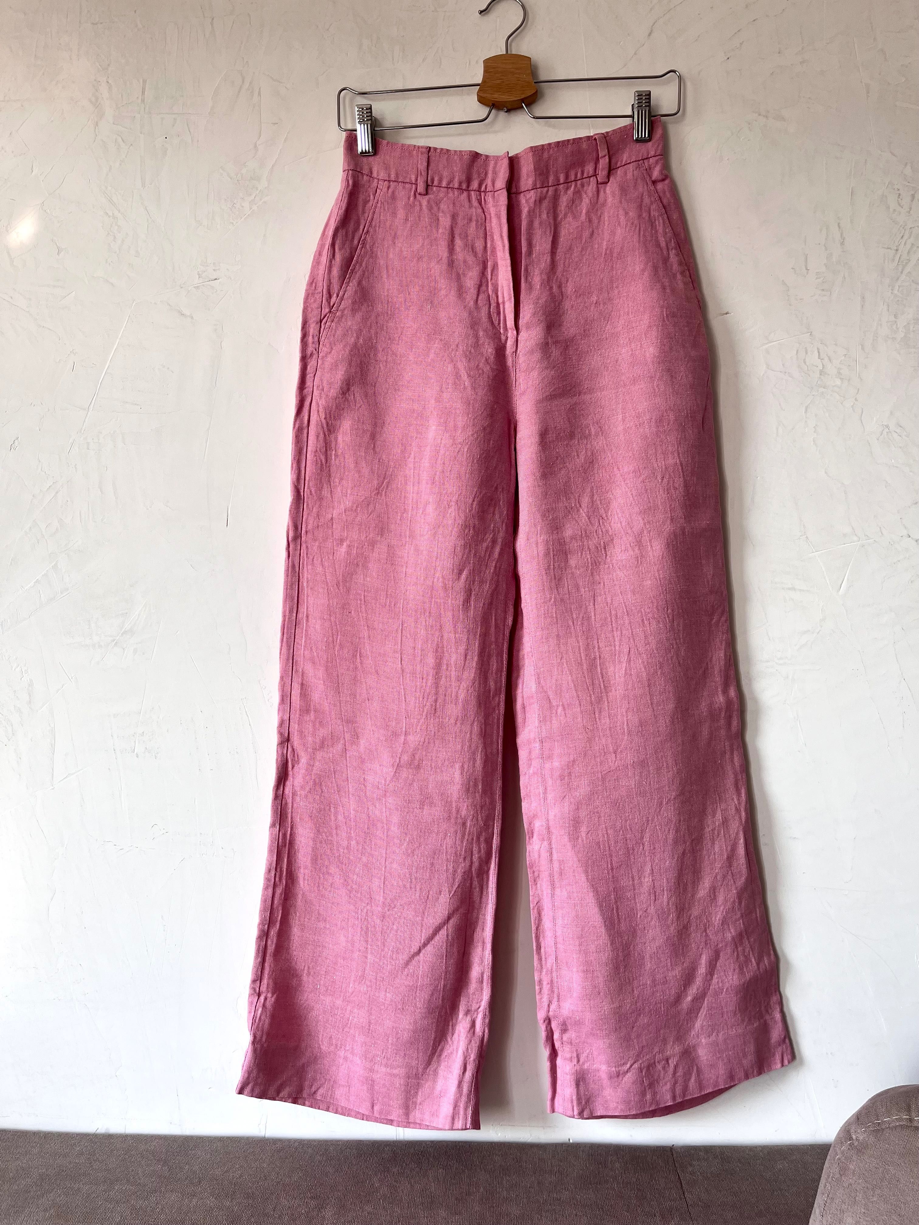 Spodnie lniane Weekend Max Mara 36s pudrowy róż linen premium trousers
