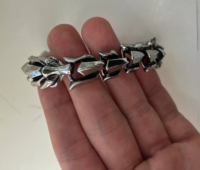 Браслет Дракон скандинавський вінтажний срібний з медичноі сталі