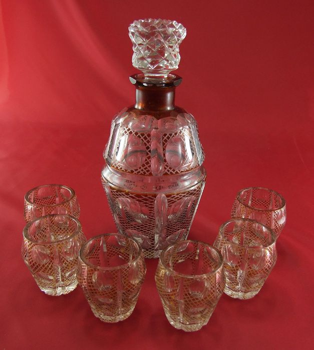 Karafka oraz 6 kieliszków - huta Josephine Szklarska Poręba - XIX wiek