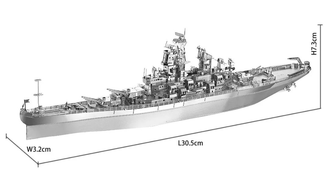 Металлический конструктор 3D пазл Боевой корабль США Линкор Миссури.