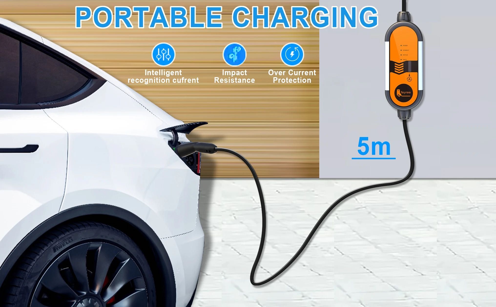 Зарядне для електромобілю Type1, Type2, NACS Tesla, GBT, 5м, 16A 32А