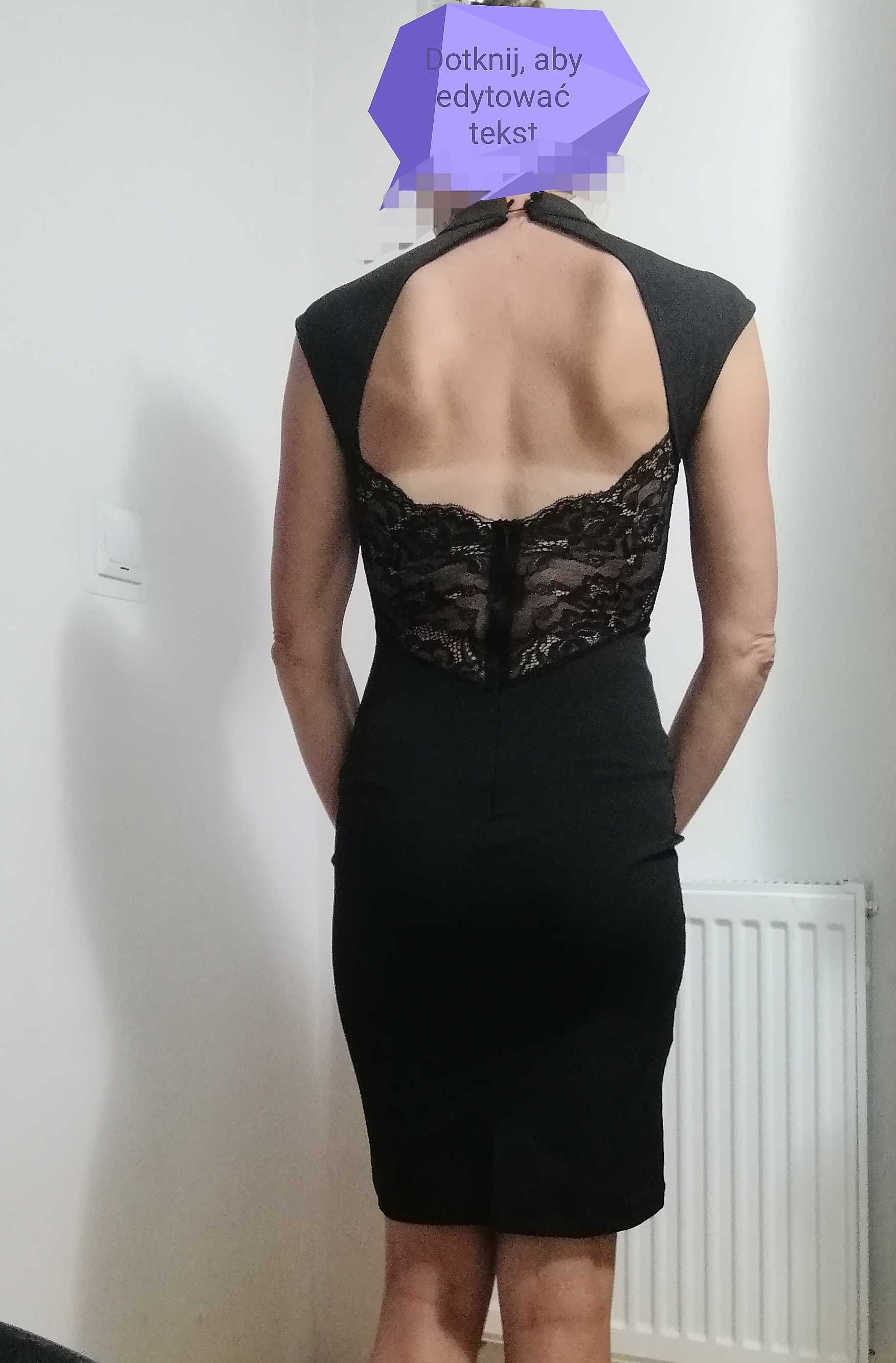 Nowa elegancka sukienka z odkrytymi plecami koronką 34 xs