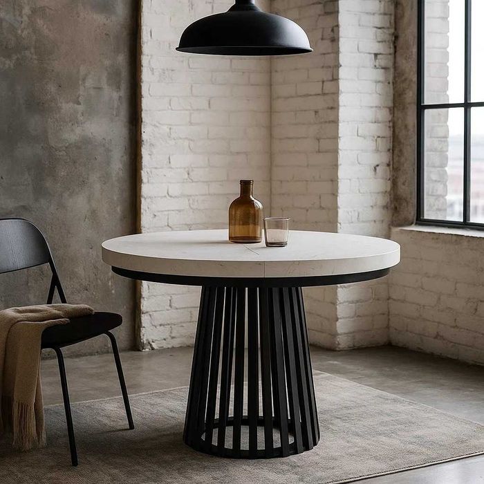 Stół okrągły, noga lamel-metal