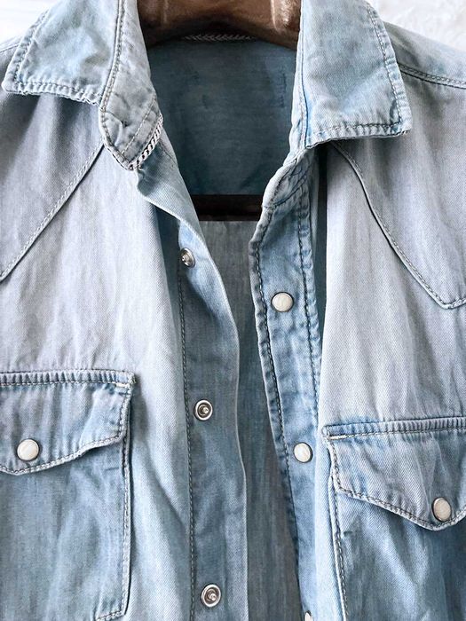 Koszula denimowa bawełniana jasna dżinsowa jeansowa męska S M błękitna