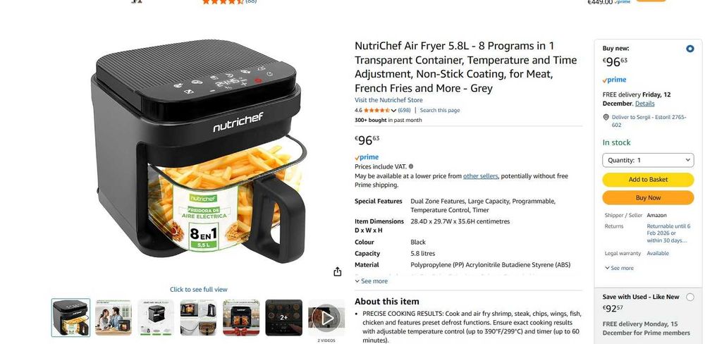 NutriChef Air Fryer – Heteluchtfriteuse 8-in-1 met Transparante