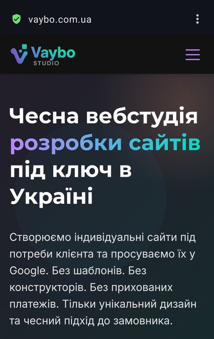 Створення сайтів "під ключ" від веб-студії Vaybo Studio