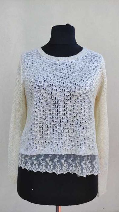 Cytrynowy połyskujący sweterek z falbanką H&M r. S