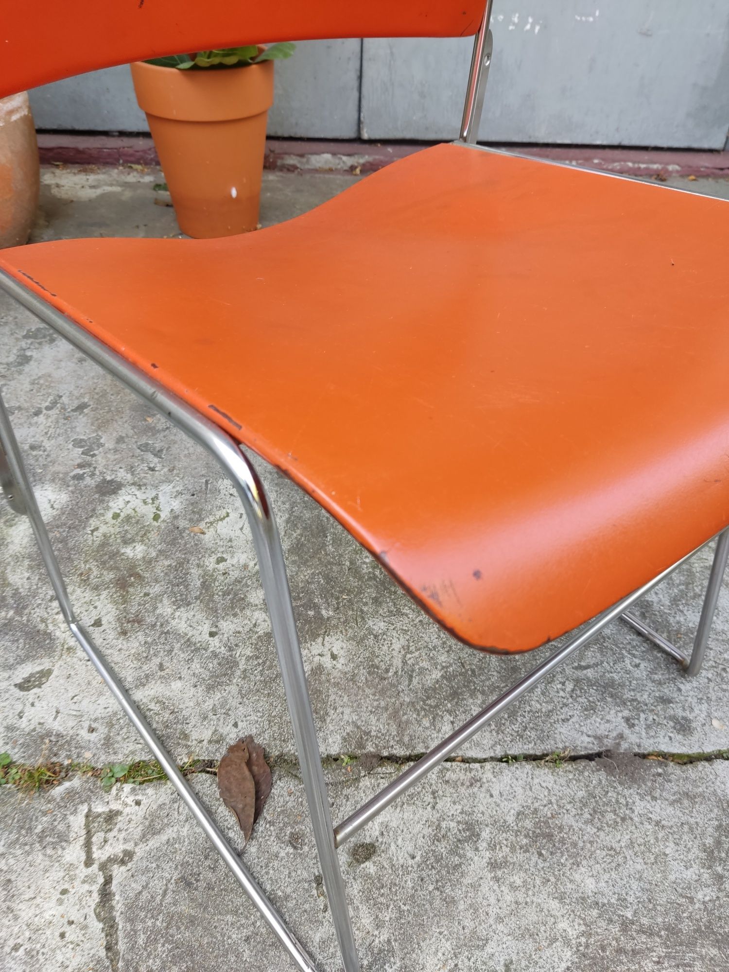 Krzesło metalowe proj David Rowland lata 60 te Dania vintage design