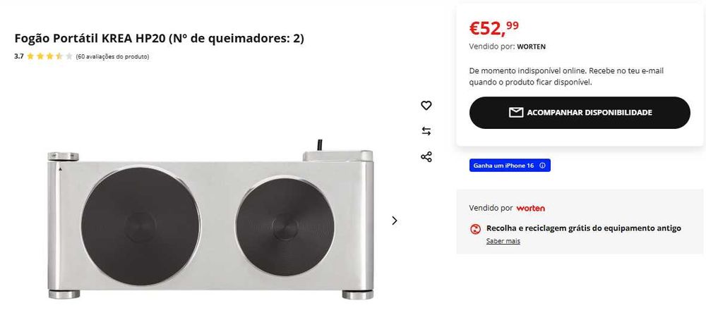 Fogão Portátil Elétrico Placa Elétrica KREA HP20