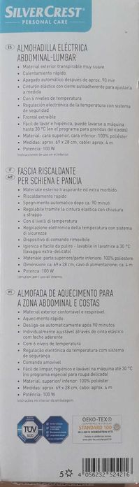 Almofada de aquecimento para a zona abdominal e costas