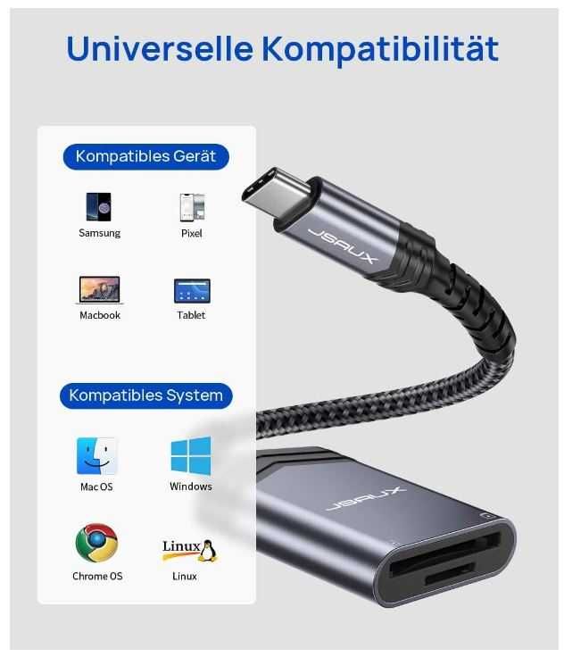 Przejściówka USB C - czytnik kart SD, micro SD JSAUX