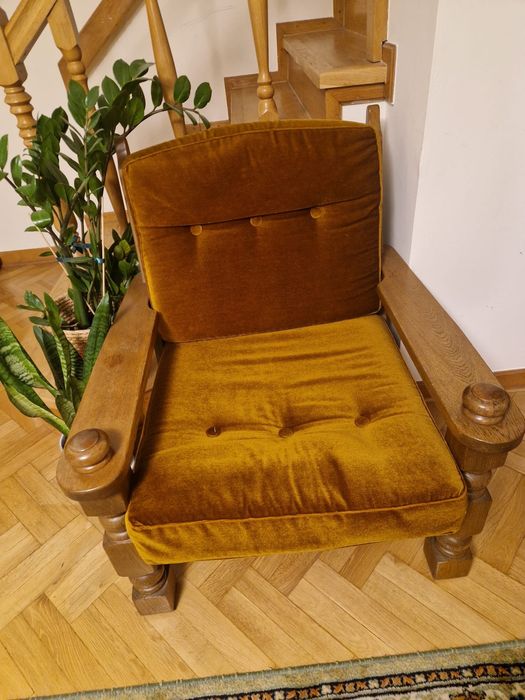 Zestaw wypoczynkowy drewniany PRL Swarzędz Rubens sofa + 3 fotele