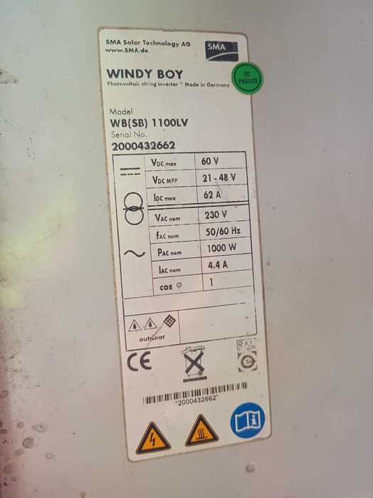 Inversor Windy Boy para moinho eólico WB (SB) 1100LV potencia 1000W
