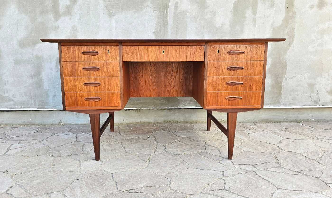 Biurko teak, tekowe, dwustronne, duński design, vintage, lata 60.