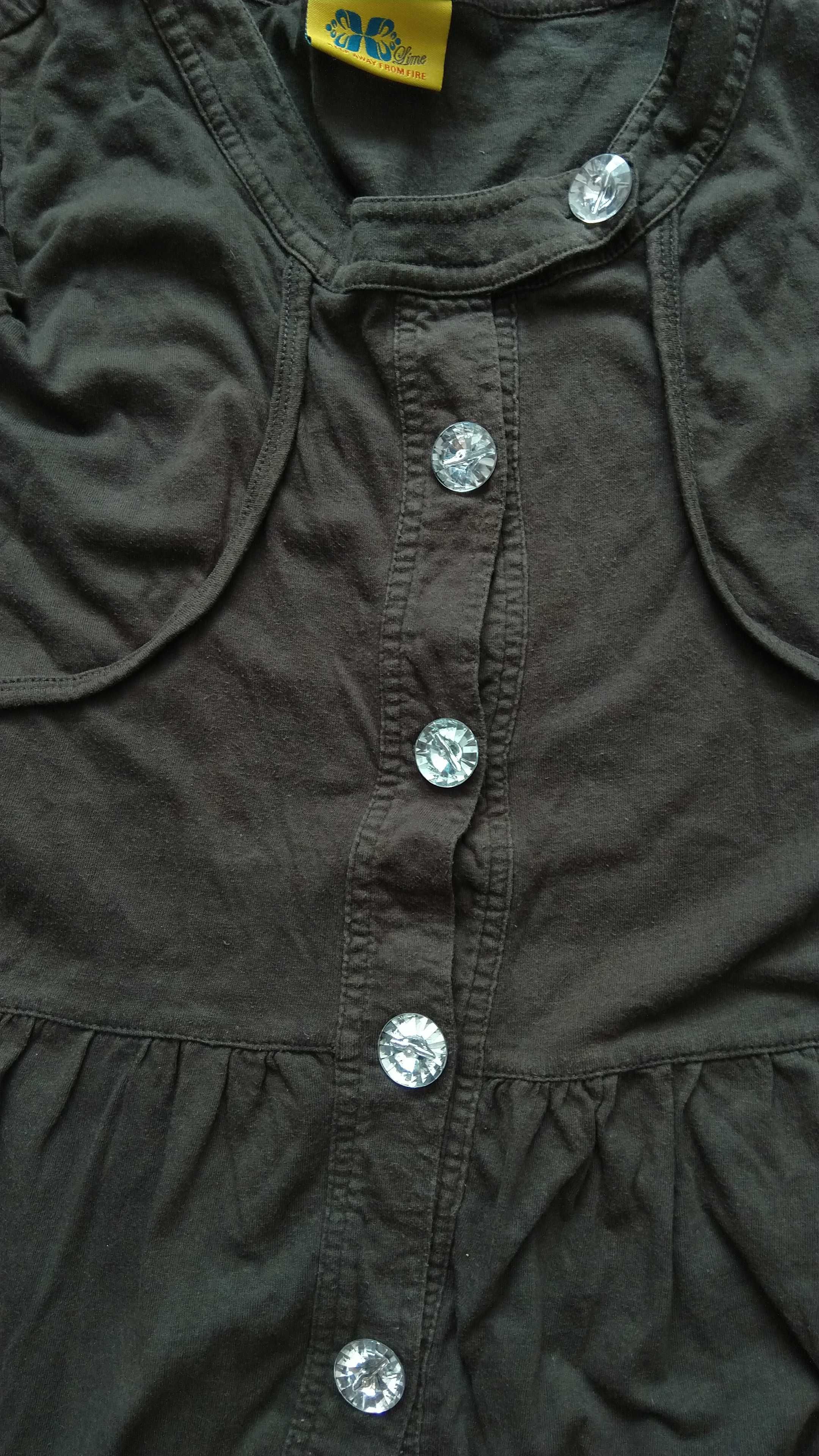 Brązowa bluzka baskinka 158 ozdobne guziki 100% bawełna retro vintage