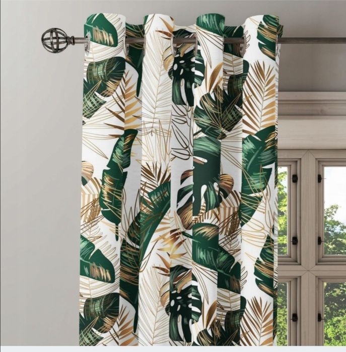 Komplet zasłon liście monstery 140x250 na przelotkach