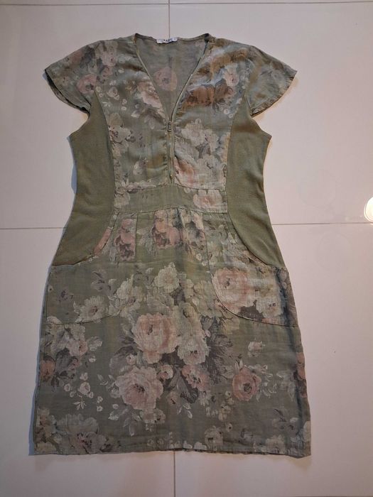 Piękna, lniana sukienka włoska, r. XXL/XL.