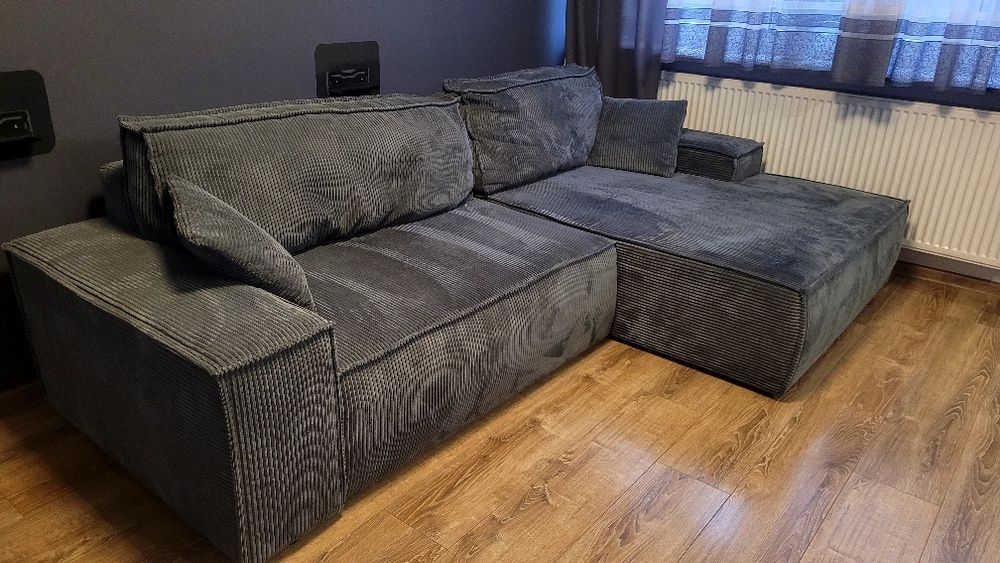 Narożnik sofa sztruks w bdb stanie mało używany do salonu szary