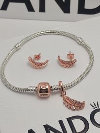 Komplet biżuterii srebrnej S925 ALE pozłacanej różowym złotem