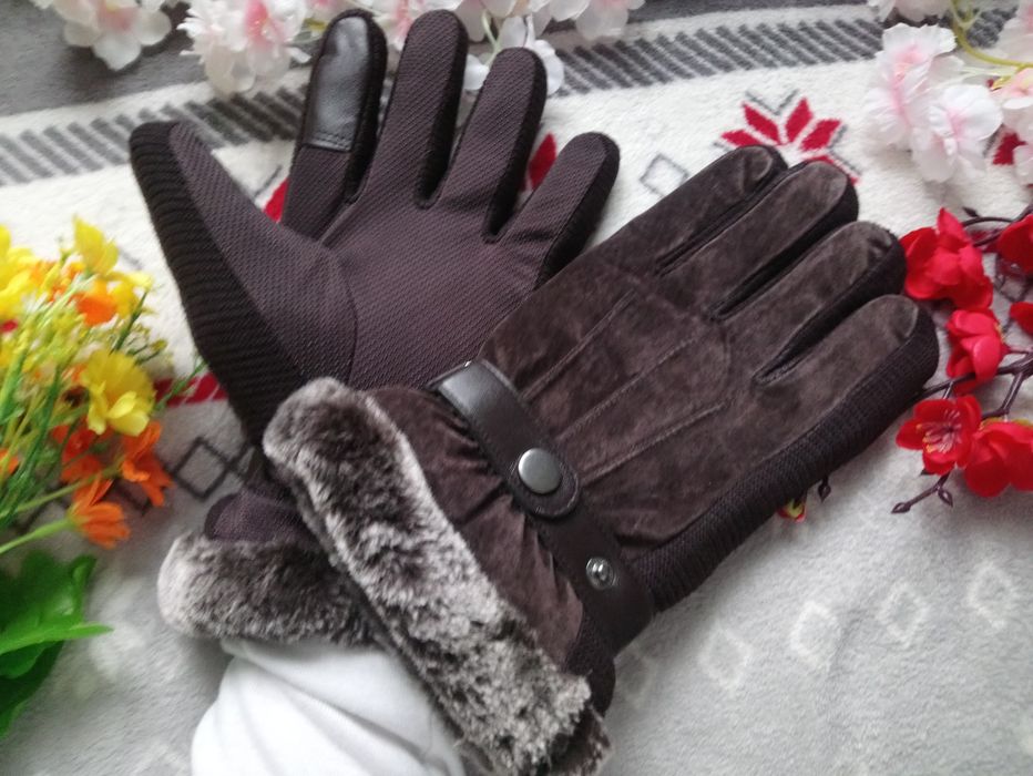 Nowe męskie rekawice zimowe ocieplane zamszowe, ocieplane XL