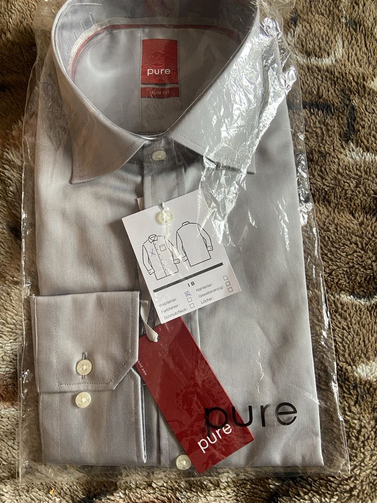 Pure koszula męska casual długi rękaw slim bawełna rozmiar L