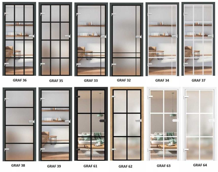 Drzwi szklane Loft Glass 6 pól