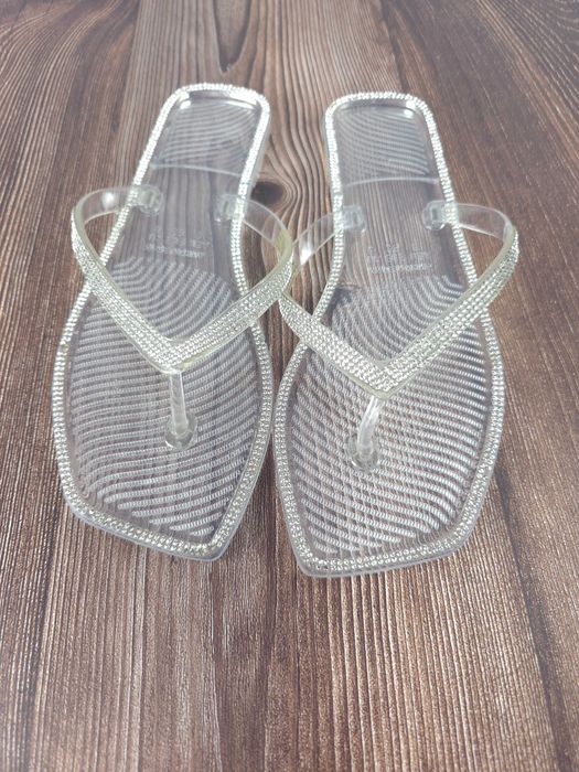 Transparentne japonki klapki świecące błyszczące cyrkonie 39