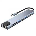 Адаптер 8 in 1 Type-C to Type-C, HDMI, 2xUSB3.0, PD, LAN(RJ45), SD/TF