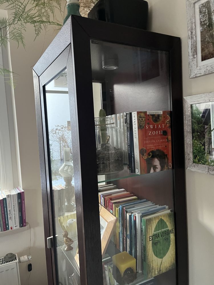 szafka biblioteczka słupek witryna  za szkłem ciemny brąz wenge venge