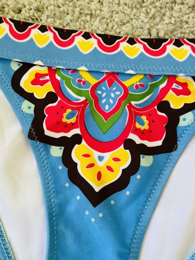 Błękitne bikini boho, kostium kąpielowy boho S